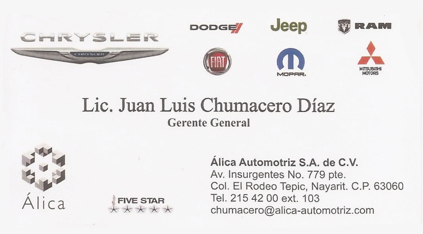 Tarjeta Gerente General de Alica Automotriz, S.A. de C.V., en Tepic, Nayarit