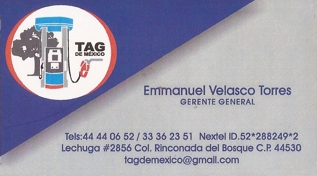 Tajeta de Gerente de Tecnología Aplicada a Gasolinera de México, S.A. de C.V.